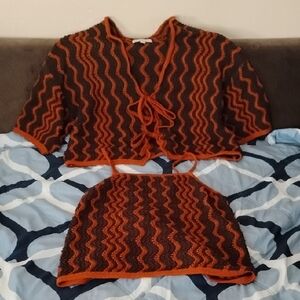 Banana Republic Orange and Black Crop Top Set